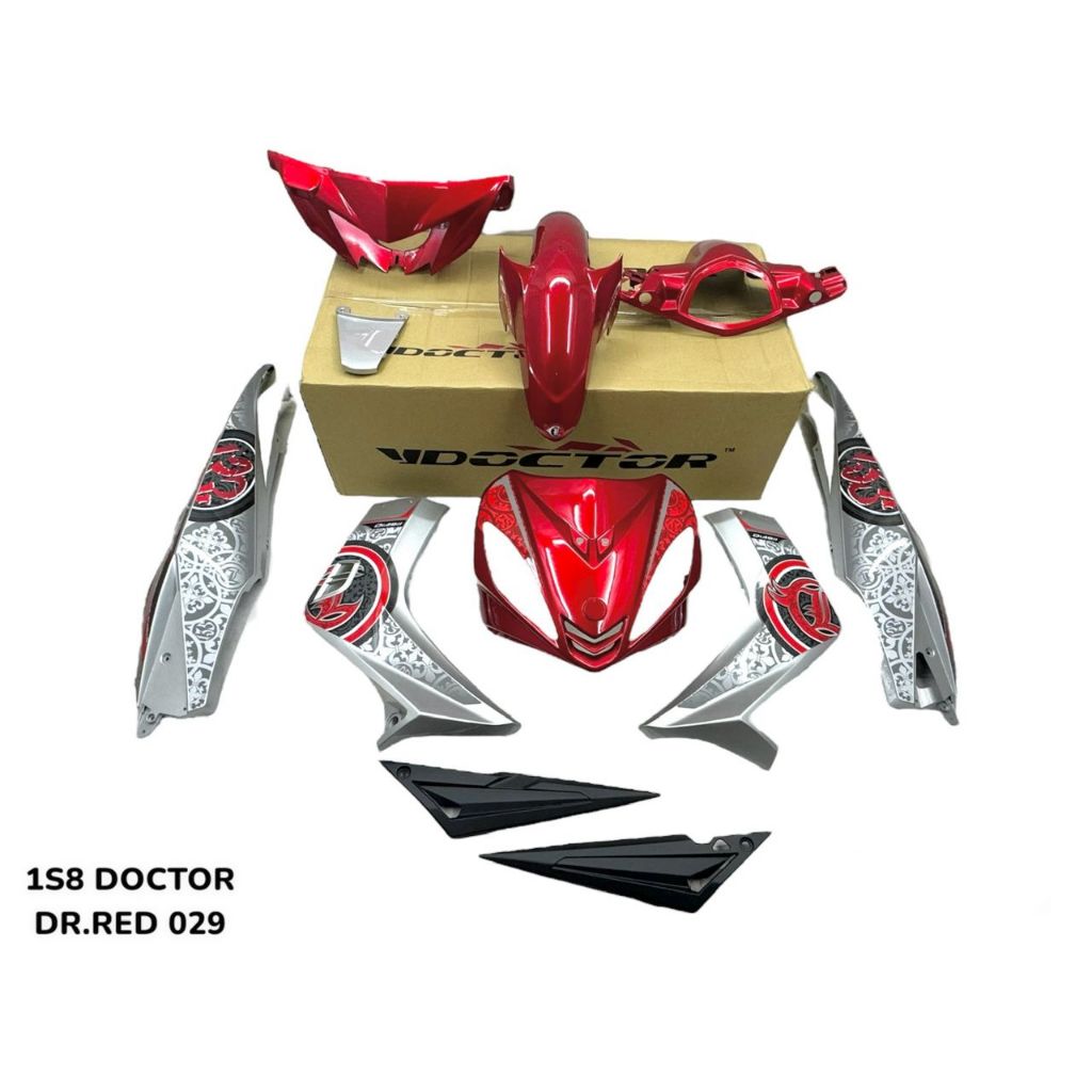 COVERSET LC LC135 V1 YAMAHA DOCTOR VELOZI P MERAH RED BATIK SILVER 029 NEW DESIGN STRIPE SIAP TANAM CLEAR 2K