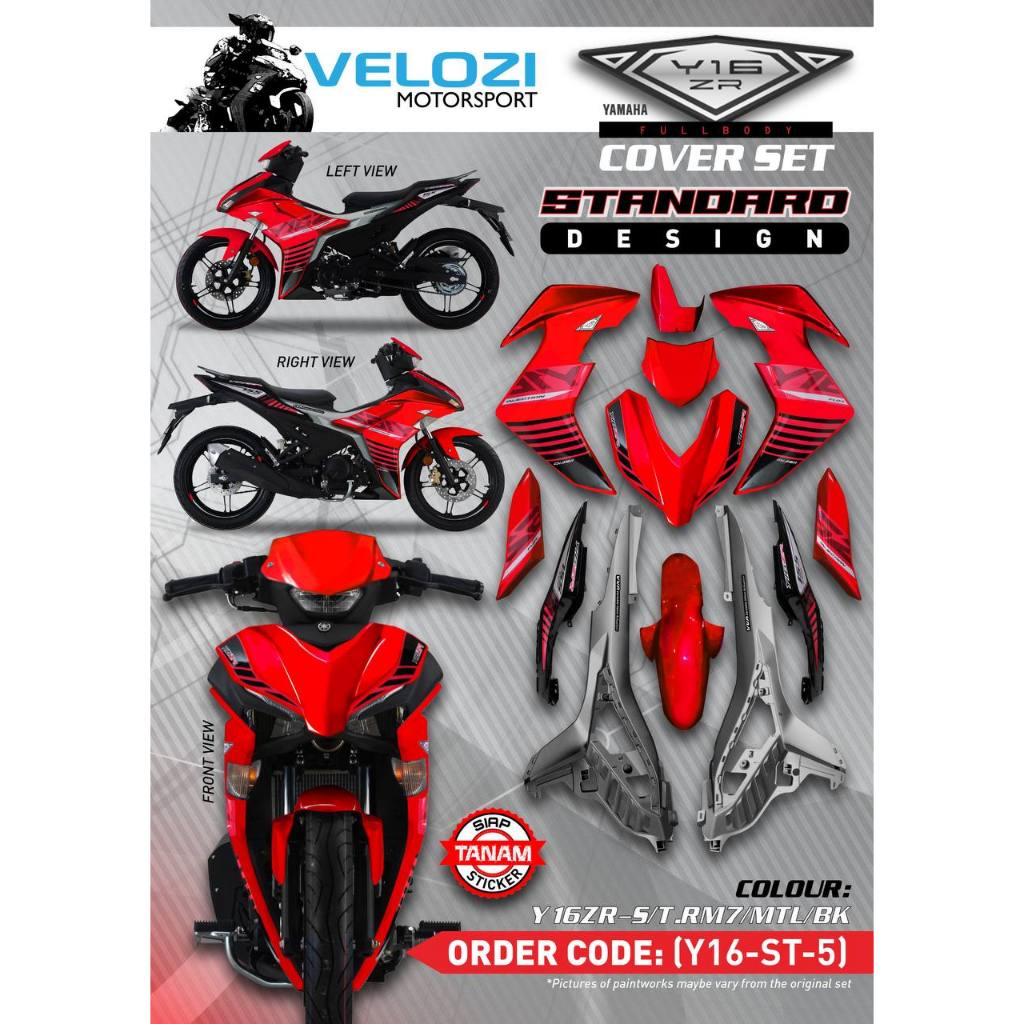 Y16 COVERSET Y16ZR V1 V2 RM7 MERAH MATELIC BLACK HITAM 2015 DESIGN BATMAN Y16-ST-5 ORIGINAL VELOZI YAMAHA TANAM DOCTOR