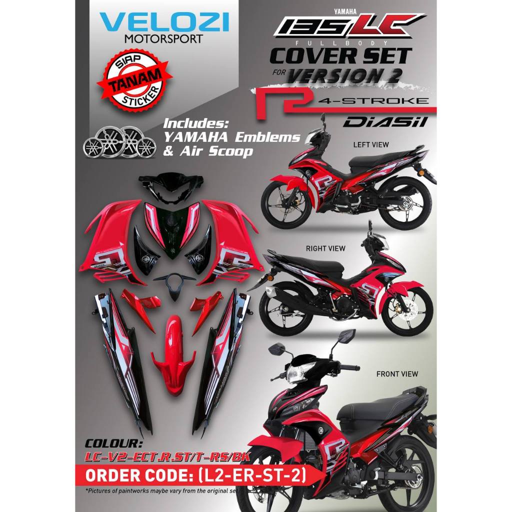 COVERSET YAMAHA LC LC135 V2 EXCITER R ST ROSE RED BLACK L2-ER-ST-2 SIAP TANAM ORIGINAL VELOZI WITH COVER METER