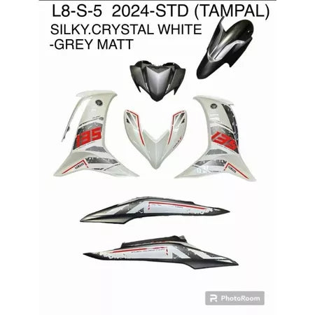 MOTORCYCLE COVERSET BODYSET LC135 LC V8 SILKY CRYSTAL WHITE GREY MATT L8-S-5 FUEL INJECTION FI YAMAHA SIAP TAMPAL VELOZI