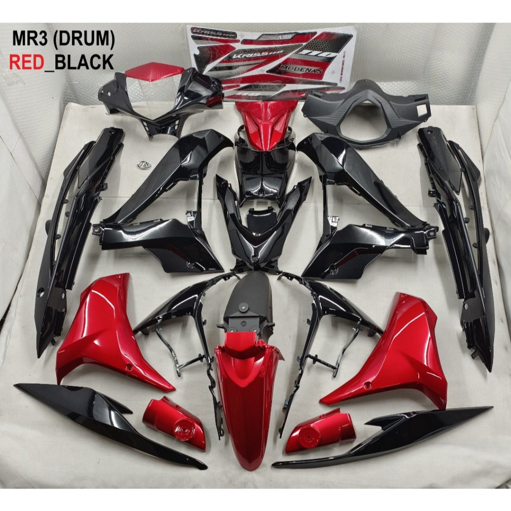 COVERSET BODYSET MODENAS KRISS MR3 DRUM RED BLACK MERAH HITAM SIAP TAMPAL M SEKI SET
