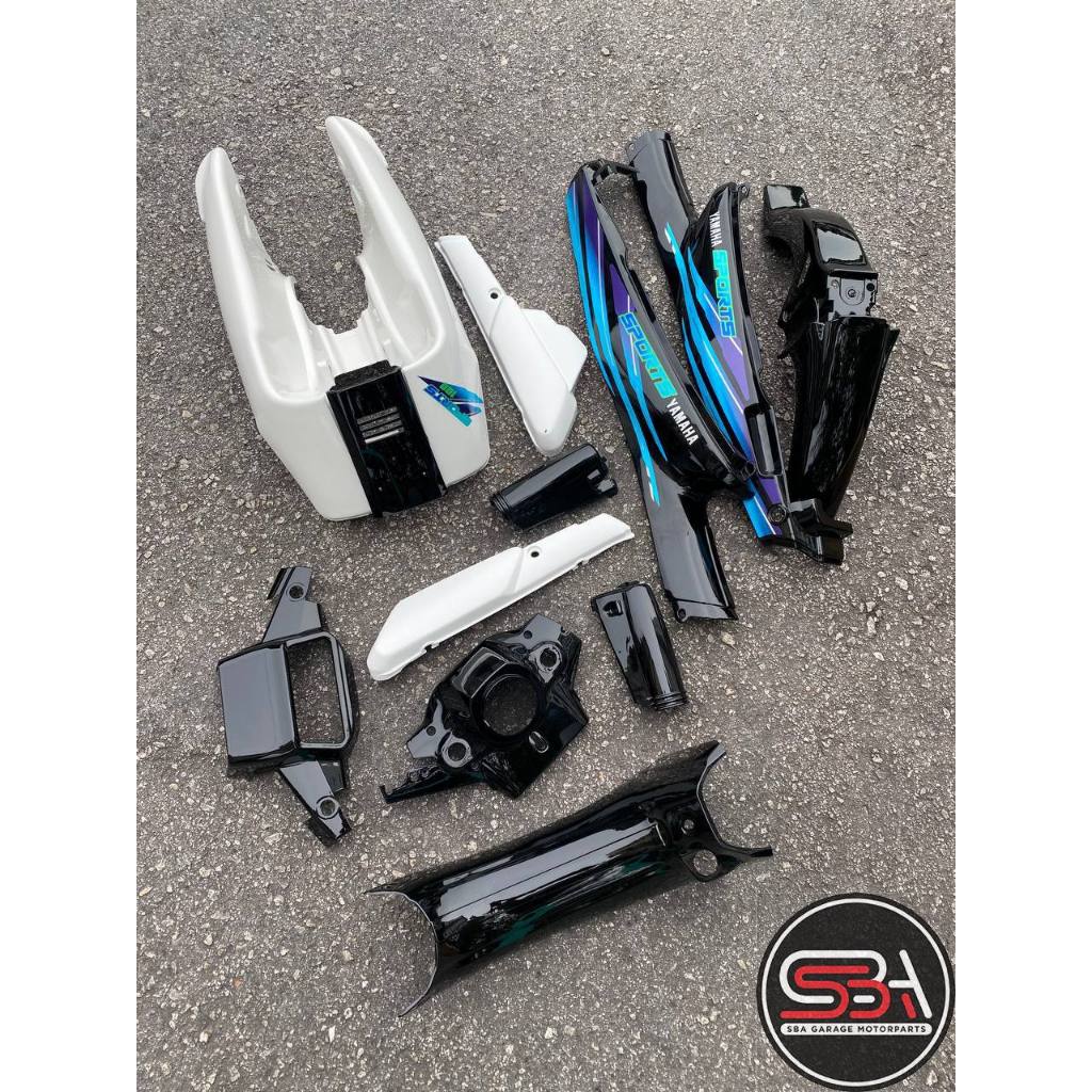 COVERSET SS SPORTS YAMAHA 100 SS Y100 BG PP WHITE HITAM PUTIH BLACK M SEKI SET SIAP TAMPAL FULLSET