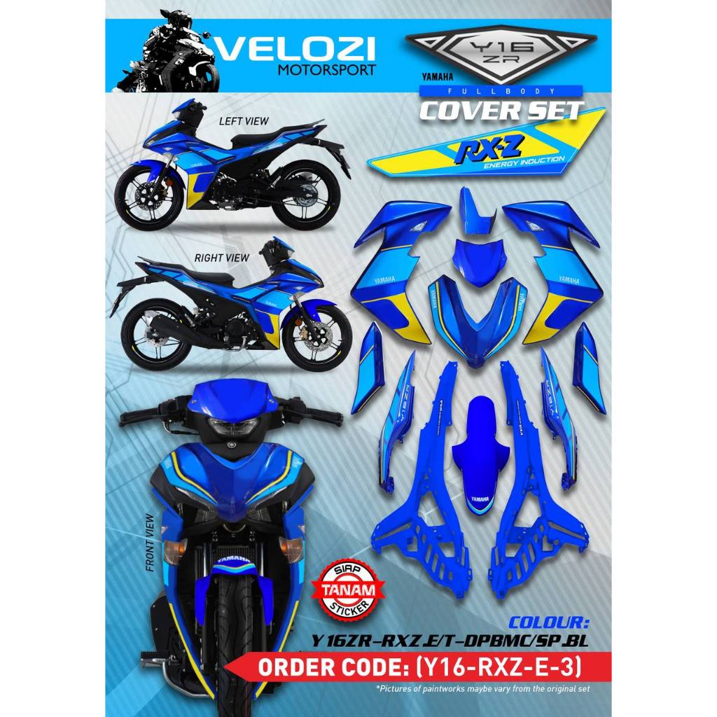 Y16 COVERSET Y16ZR DPBMC SP RXZ DESIGN BIRU BOJAN Y16-RXZ-E-3 ORIGINAL VELOZI YAMAHA SIAP TANAM READY STOK
