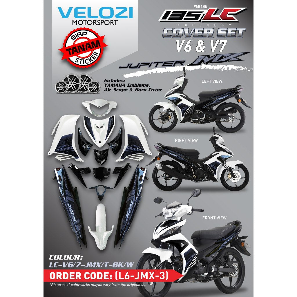 YAMAHA LC LC135 V6 V7 JUPITER MX KING BLACK WHITE DESIGN COVERSET BODYSET SIAP TANAM VELOZI WITH COVER METER L6-JMX-3