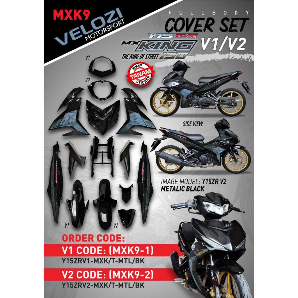 COVER SET Y15ZR V1 V2 MX KING METALIC BLACK HITAM LINE MERAH TANAM COVERSET PREMIUM EDITION YSUKU ORIGINAL VELOZI