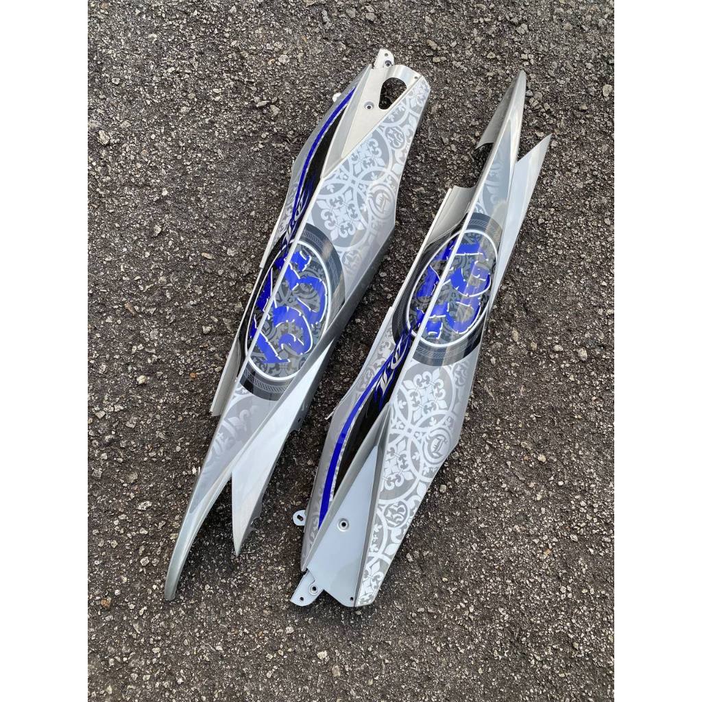 COVERSET LC LC135 V1 YAMAHA VELOZI / DOCTOR P BLUE BIRU BATIK SILVER 028 DESIGN STRIPE SIAP TANAM CLEAR 2K