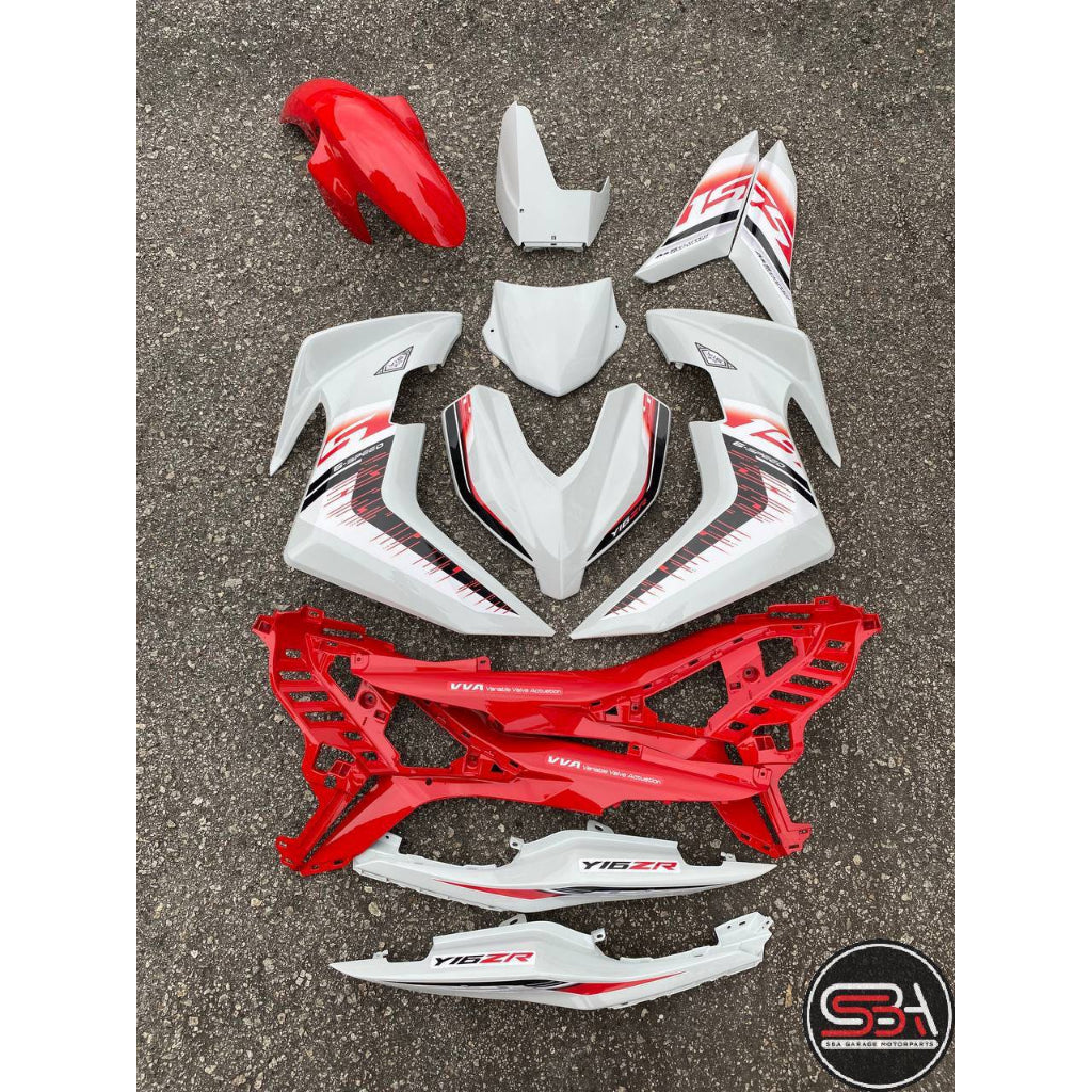 Y16 COVERSET Y16ZR STANDARD DESIGN CRYSTAL WHITE RED SUN ROSE Y16-ST-1 ORIGINAL VELOZI YAMAHA SIAP TANAM READY STOK