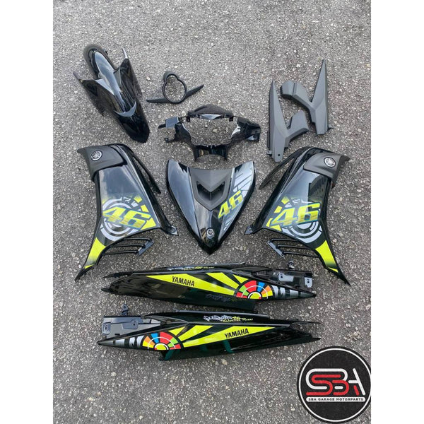 YAMAHA LC LC135 V6 V7 VALENTINO ROSSI VR 46 BLACK HITAM KILAT COVERSET BODYSET SIAP TANAM VELOZI WITH COVER METER