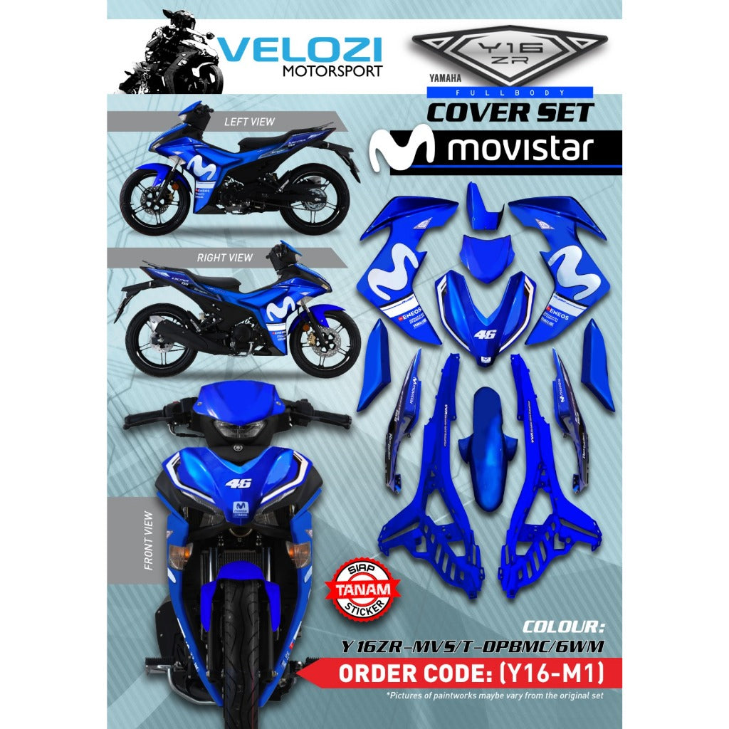 Y16 V1 V2 COVERSET Y16ZR DPBMC BLUE BIRU MOVISTAR M PUTIH ORIGINAL VELOZI YAMAHA SIAP TANAM READY STOK M1 M2