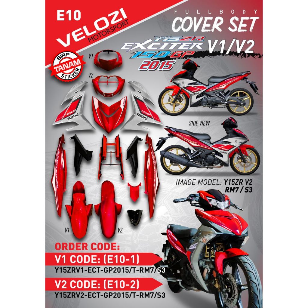 Y15ZR V1 V2 RM7 S3 EXCITER GP MERAH RED TANAM COVERSET PREMIUM EDITION BODYSET Y15ZR YSUKU ORIGINAL VELOZI