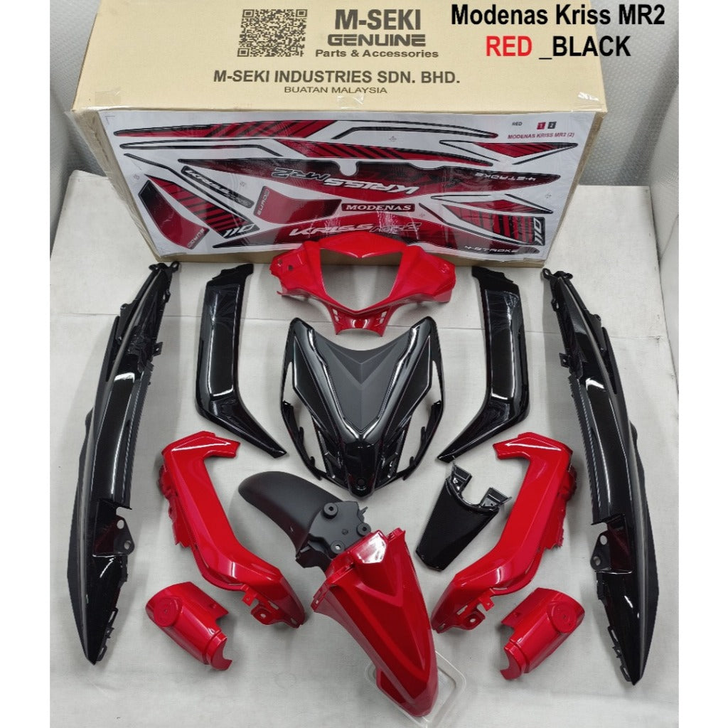 COVERSET BODYSET MODENAS KRISS MR2 RED BLACK MERAH HITAM SIAP TAMPAL M SEKI SET
