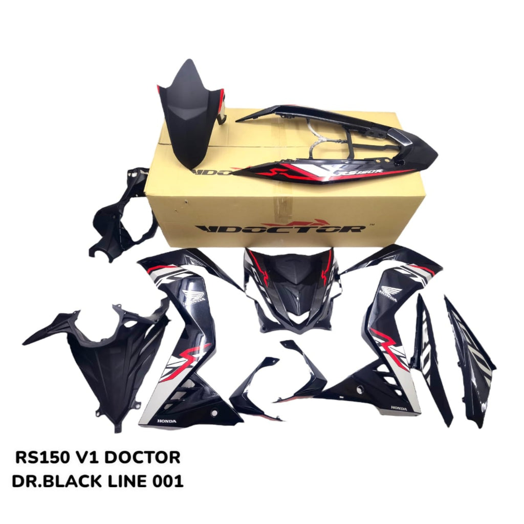 COVERSET BODYSET HONDA RS RS150 V1 DOCTOR HITAM BLACK LINE CODE 001 STRIPE SIAP TANAM