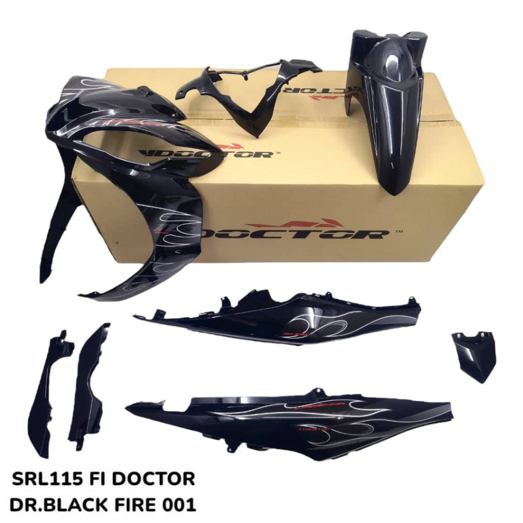 COVERSET BODYSET LAGENDA SRL 115 Fi DOCTOR BLACK HITAM FIRE 001 SIAP TANAM FREE EMBLEM DADA
