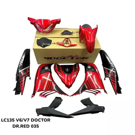COVERSET BODYSET YAMAHA LC LC135 V6 V7 DR RED BATMAN MERAH 2015 STRIPE TANAM CODE 035 DOCTOR EDITION VELOZI