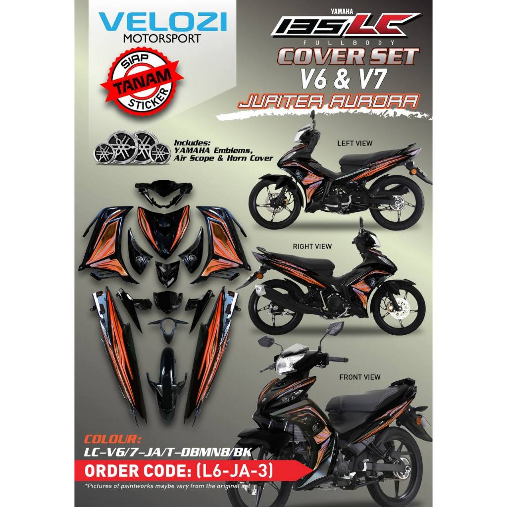 COVERSET YAMAHA LC LC135 V2 V6 V7 JUPITER AURORA DBMN8 BLACK HITAM L2 / L6-JA-3 SIAP TANAM ORIGINAL VELOZI + COVER METER