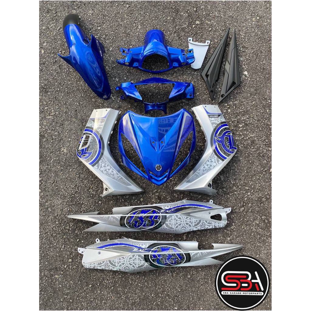 COVERSET LC LC135 V1 YAMAHA VELOZI / DOCTOR P BLUE BIRU BATIK SILVER 028 DESIGN STRIPE SIAP TANAM CLEAR 2K