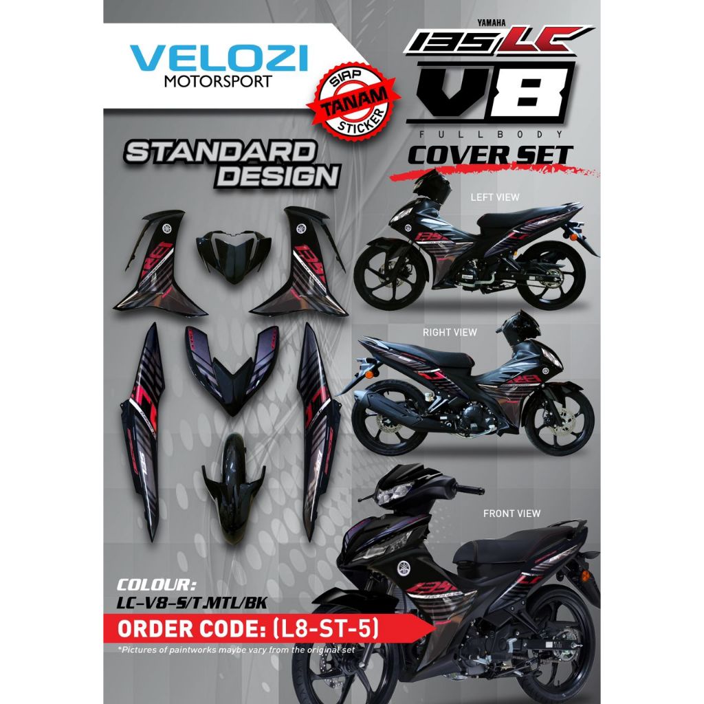MOTORCYCLE COVERSET LC135 LC V8 METALIC BLACK HITAM BATMAN 2015 L8-ST-5 FUEL INJECTION FI YAMAHA VELOZI DOCTOR 039