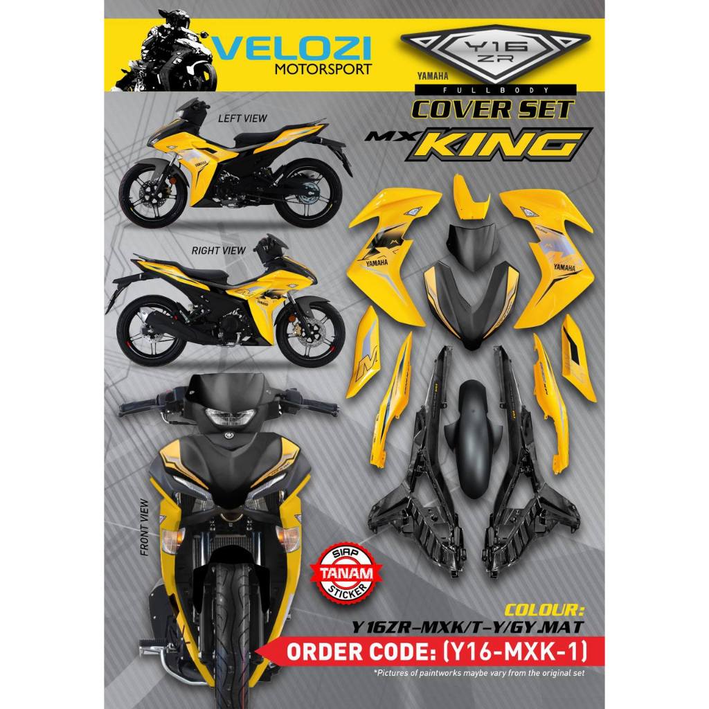 Y16 COVERSET Y16ZR MX KING SUNNY YELLOW GREY MATT Y16-MXK-1 ORIGINAL VELOZI YAMAHA SIAP TANAM READY STOK