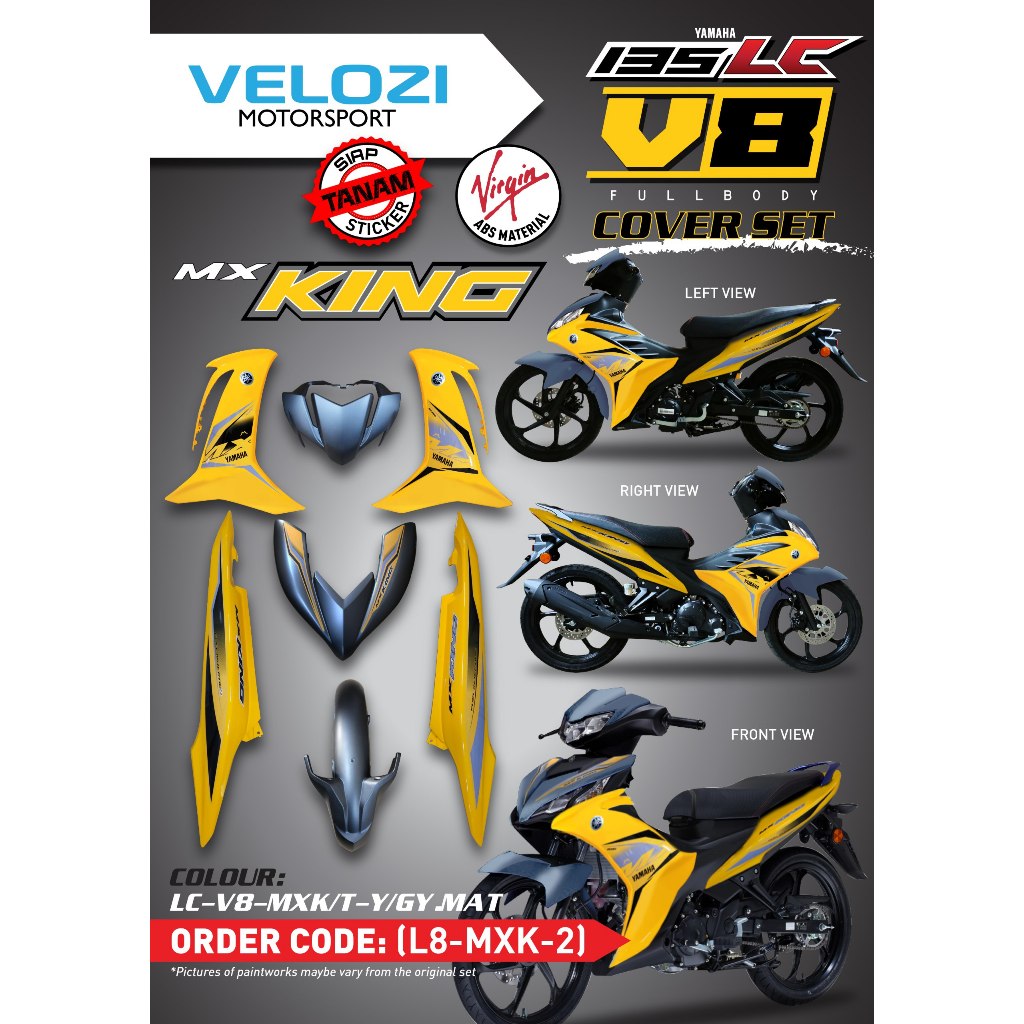 MOTORCYCLE COVERSET BODYSET LC135 LC V8 MX KING YELLOW GREY MATT L8-MXK-2 FUEL INJECTION FI YAMAHA SIAP TANAM VELOZI