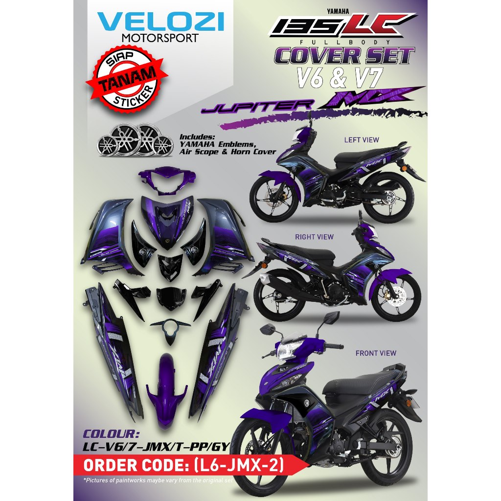 YAMAHA LC LC135 V6 V7 JUPITER MX KING PURPLE GREY DESIGN COVERSET BODYSET SIAP TANAM VELOZI WITH COVER METER
