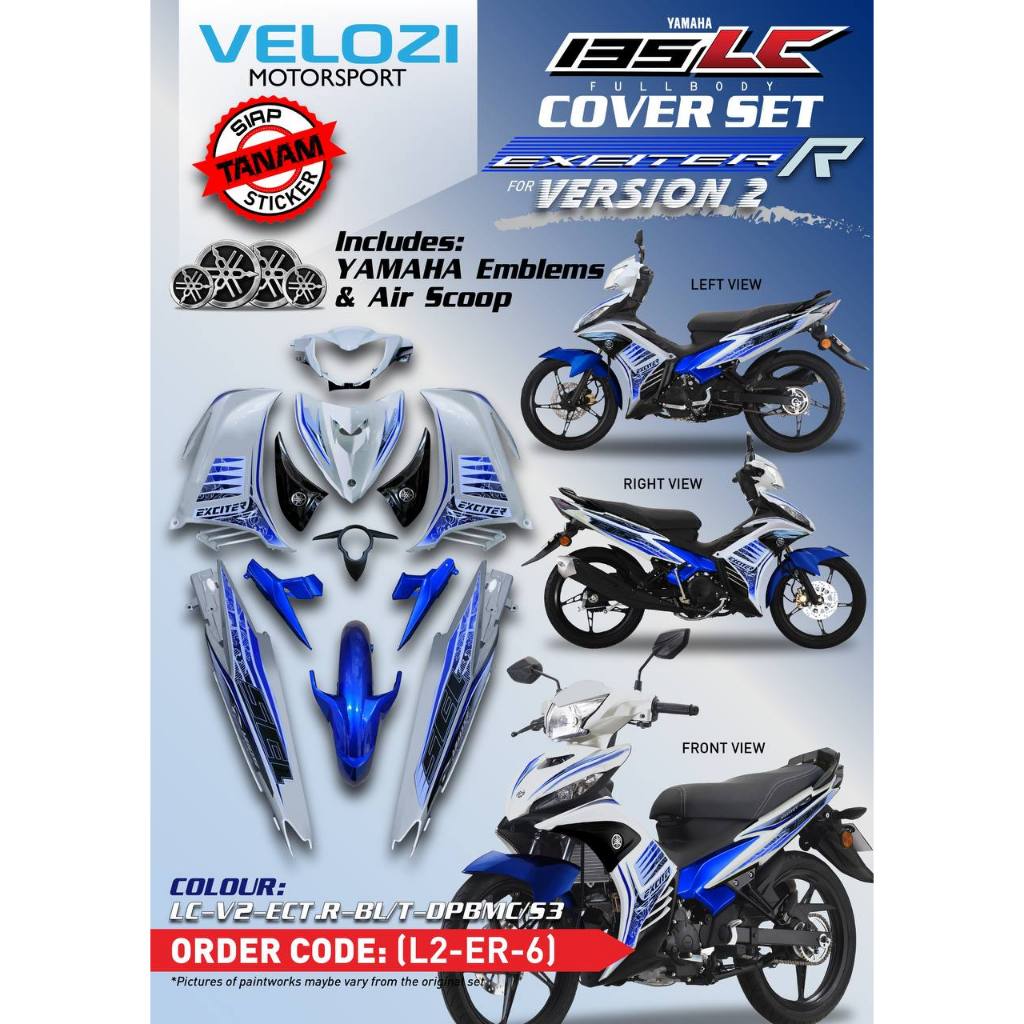 COVERSET YAMAHA LC LC135 V2 EXCITER R BLUE BIRU SILVER DPBMC S3 L2-ER-6  BODYSET SIAP TANAM VELOZI WITH COVER METER
