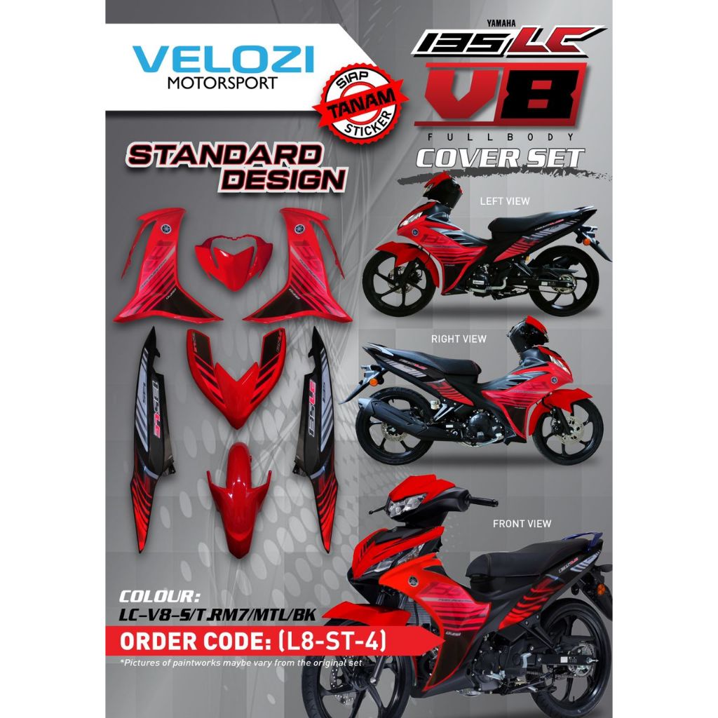 MOTORCYCLE COVERSET LC135 LC V8 RED METALIC BLACK MERAH BATMAN 2015 L8-ST-4 FUEL INJECTION FI YAMAHA DOCTOR VELOZI