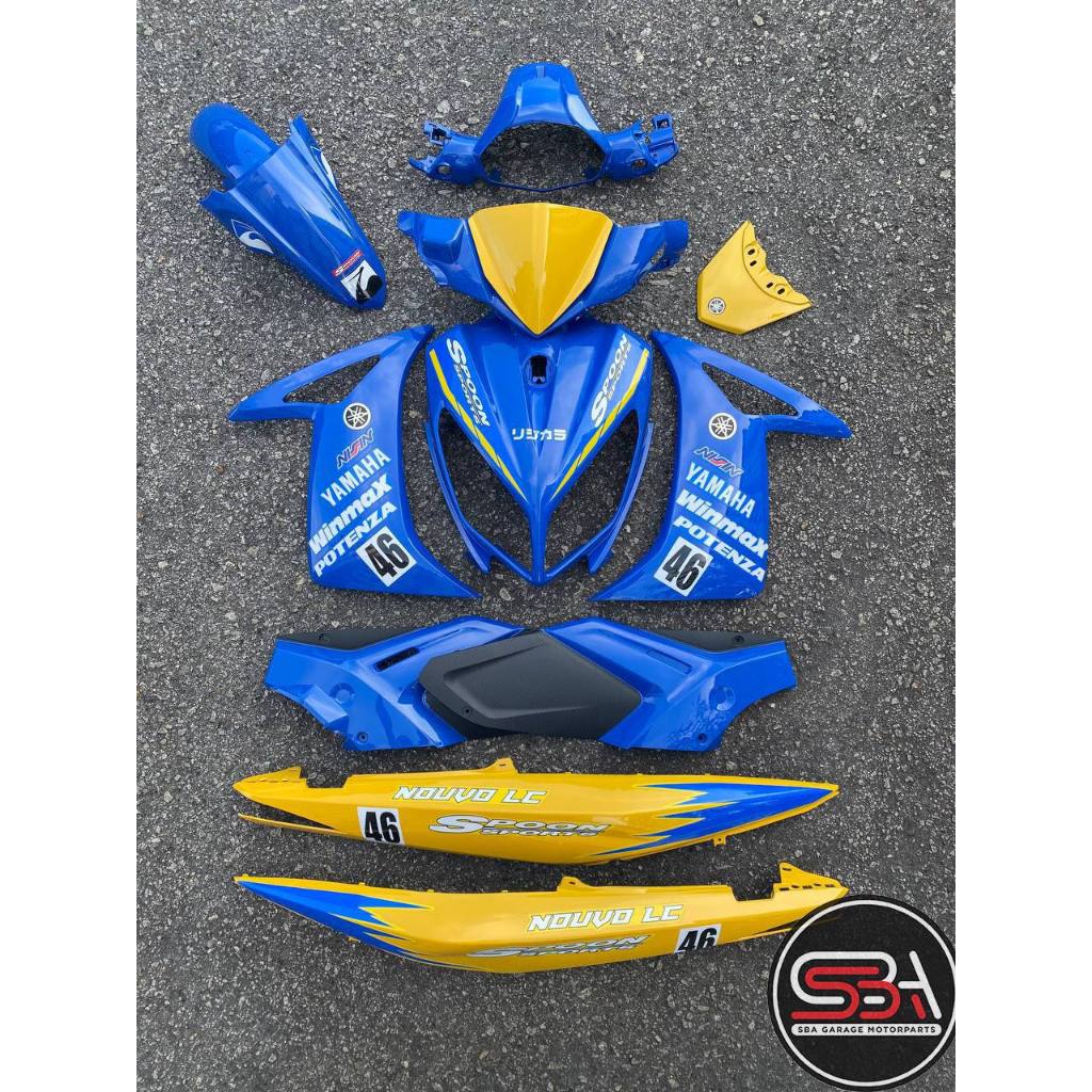 COVERSET NOUVO LC SCOOTER YAMAHA SPOON BIRU KUNING BLUE YELLOW TERMASUK STICKER SIAP TANAM OEM