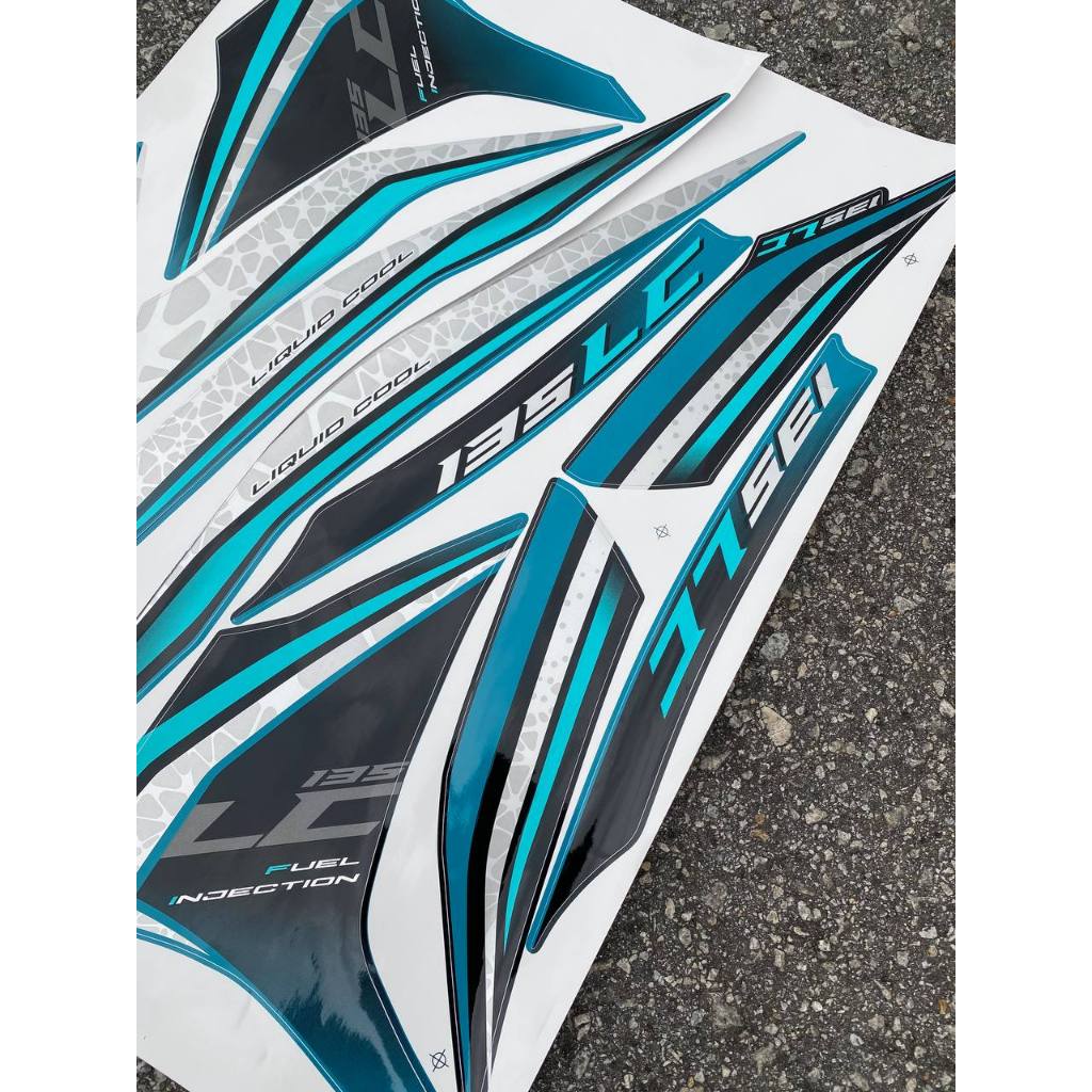 STICKER STRIPE BODY SET / COVERSET LC LC135 V8 CYAN MATELIC STANDARD NO 21 MORITAKA YAMAHA