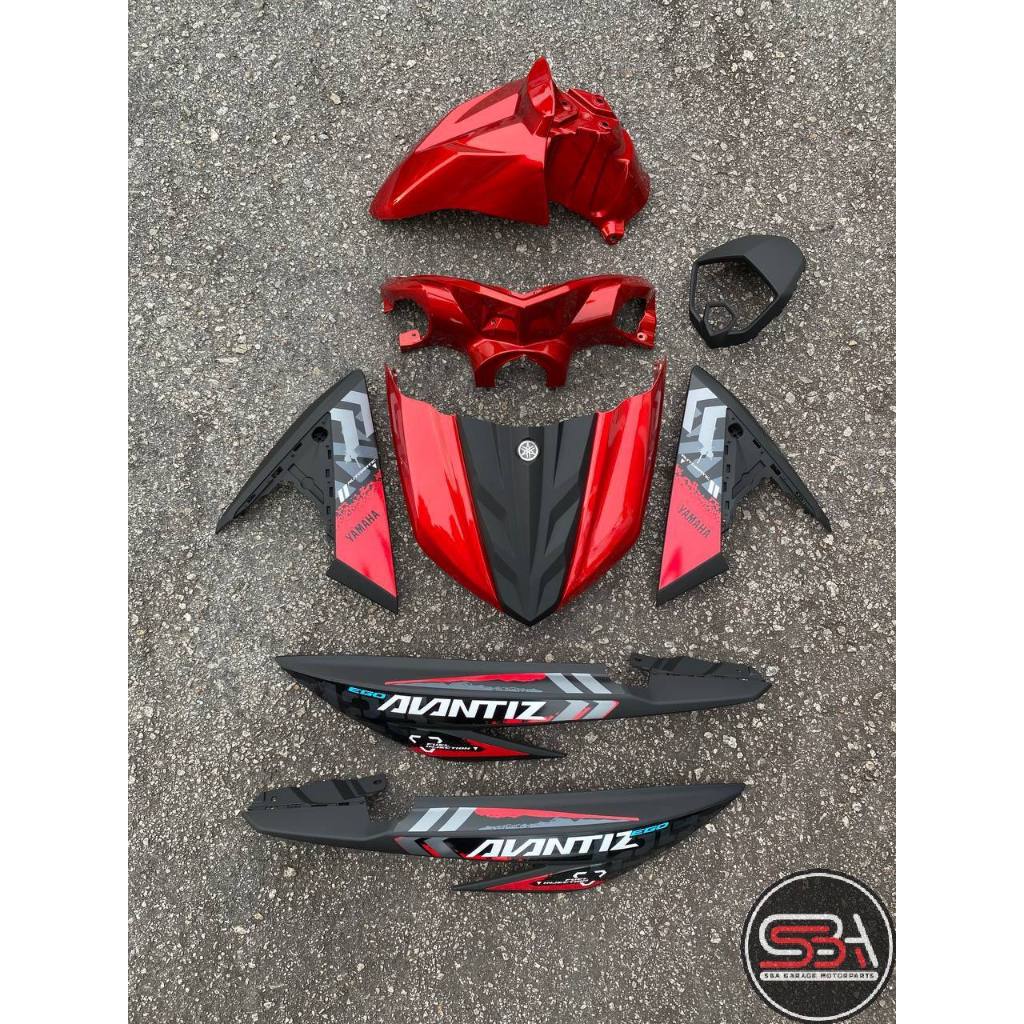 COVERSET BODYSET EGO AVANTIZ YAMAHA STICKER SIAP TAMPAL RM7 MATT BLACK MERAH M SEKI FULLSET NEW