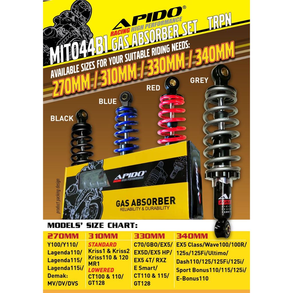 ABSORBER SET GAS MIT044B1 TRPN APIDO VERSION FOR ALL VERSION MOTORCYCLE