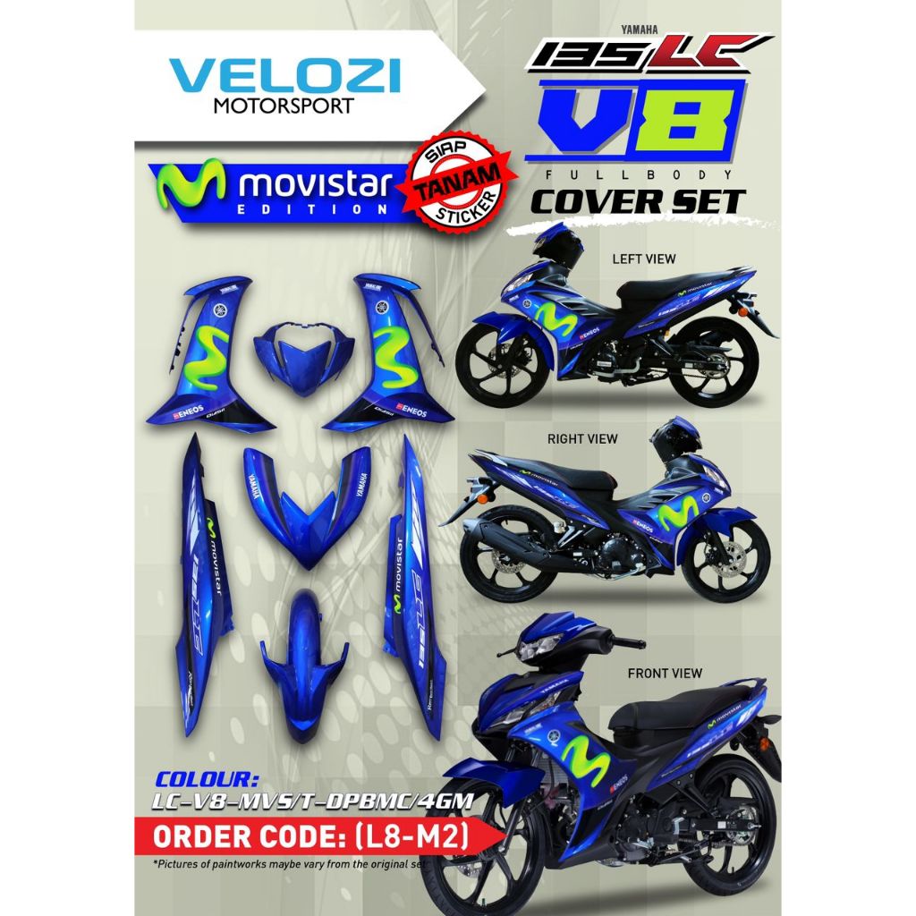 MOTORCYCLE COVERSET BODYSET LC135 LC V8 DPBMC MOVISTAR BIRU M HIJAU L8-M2 FUEL INJECTION FI YAMAHA SIAP TANAM VELOZI