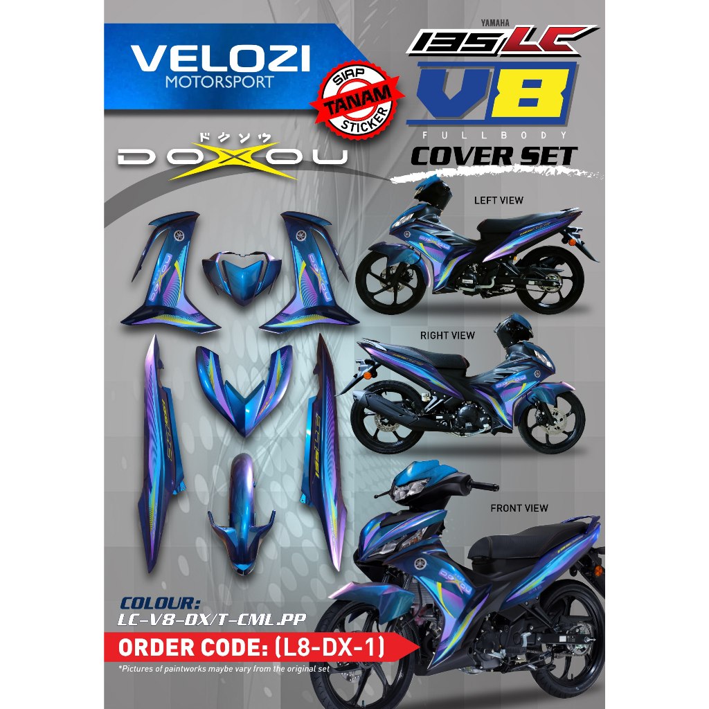 MOTORCYCLE COVERSET BODYSET LC135 LC V8 DOXOU CHAMELEON PURPLE L8-DX-1 FUEL INJECTION FI YAMAHA SIAP TANAM VELOZI