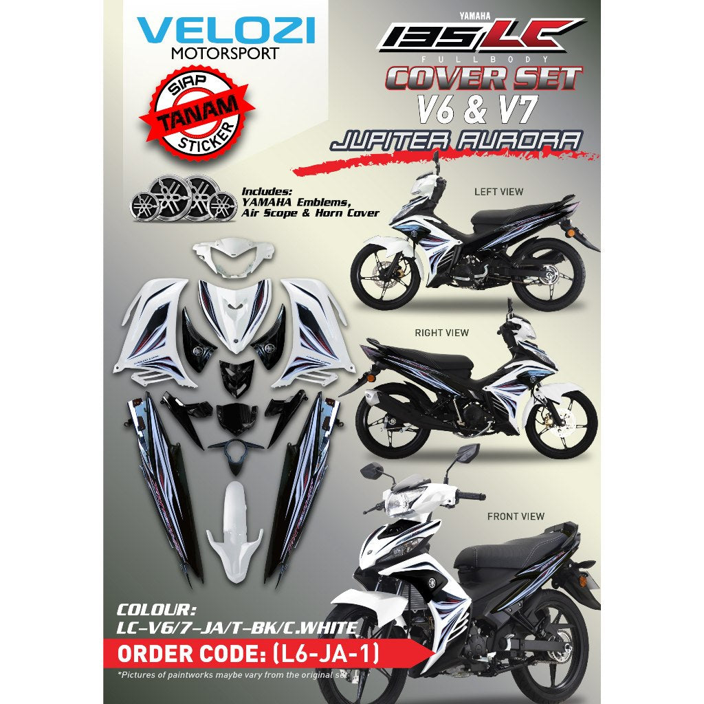 COVERSET YAMAHA LC LC135 V2 V6 V7 JUPITER AURORA BLACK CRYSTAL WHITE SIAP TANAM ORIGINAL VELOZI + COVER METER