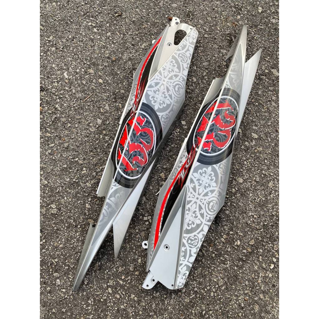 COVERSET LC LC135 V1 YAMAHA DOCTOR VELOZI P MERAH RED BATIK SILVER 029 NEW DESIGN STRIPE SIAP TANAM CLEAR 2K