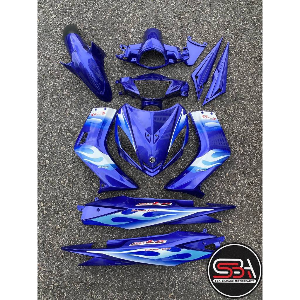 COVERSET BODYSET YAMAHA LC135 V1 BIRU FULL API ORIGINAL M SEKI STRIPE SIAP TAMPAL (FREE EMBLEM)