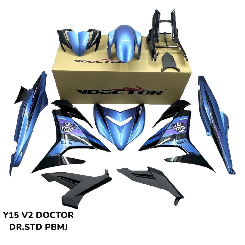 COVERSET BODYSET Y15 Y15ZR YSUKU V2 PM PBMJ BLUE BLACK STD YAMAHA DOCTOR SIAP TANAM / VELOZI TAMPAL 2024