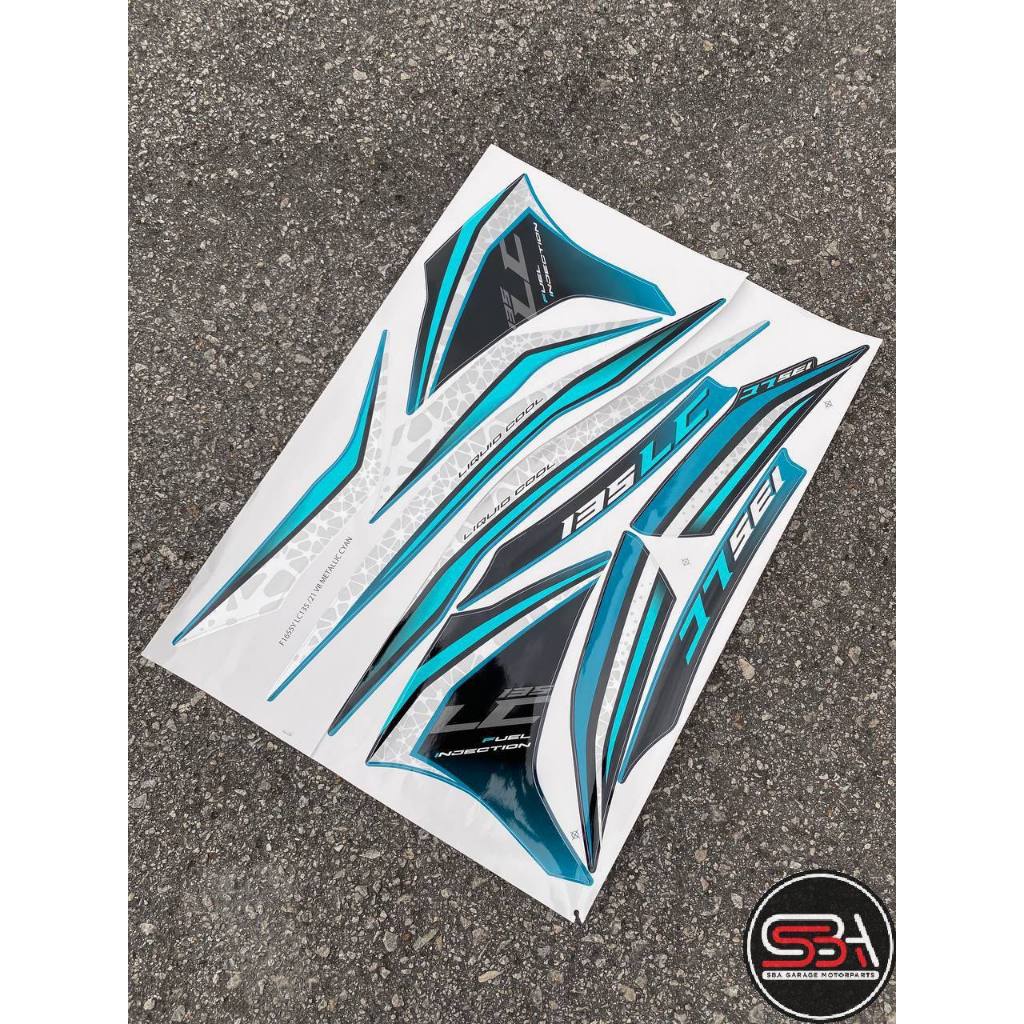 STICKER STRIPE BODY SET / COVERSET LC LC135 V8 CYAN MATELIC STANDARD NO 21 MORITAKA YAMAHA