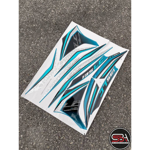 STICKER STRIPE BODY SET / COVERSET LC LC135 V8 CYAN MATELIC STANDARD NO 21 MORITAKA YAMAHA