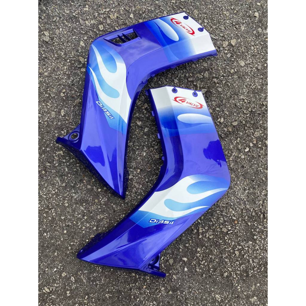 COVERSET BODYSET YAMAHA LC135 V1 BIRU FULL API ORIGINAL M SEKI STRIPE SIAP TAMPAL (FREE EMBLEM)