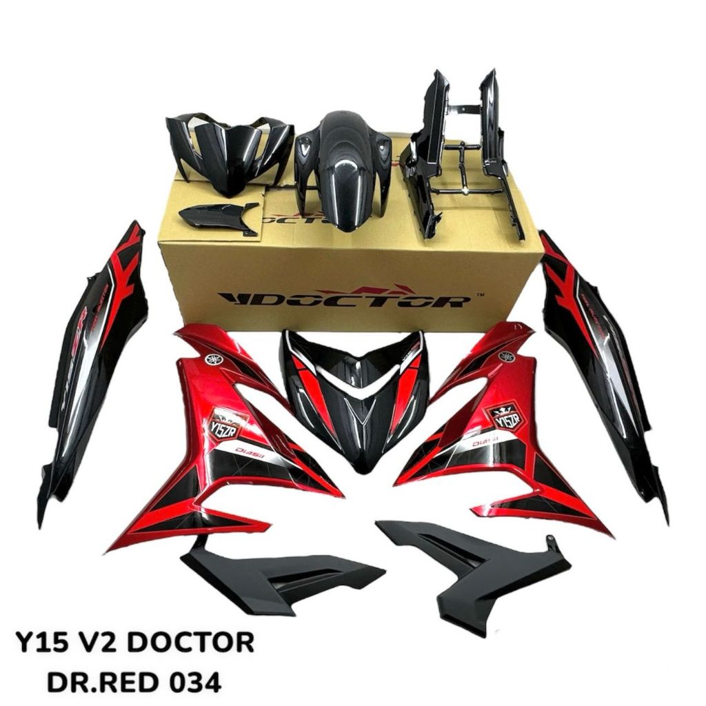COVERSET BODYSET MOTORSIKAL YAMAHA Y15 Y15ZR V1 V2 RM7 BLACK METALIC MERAH HITAM DOCTOR 034 SIAP TANAM
