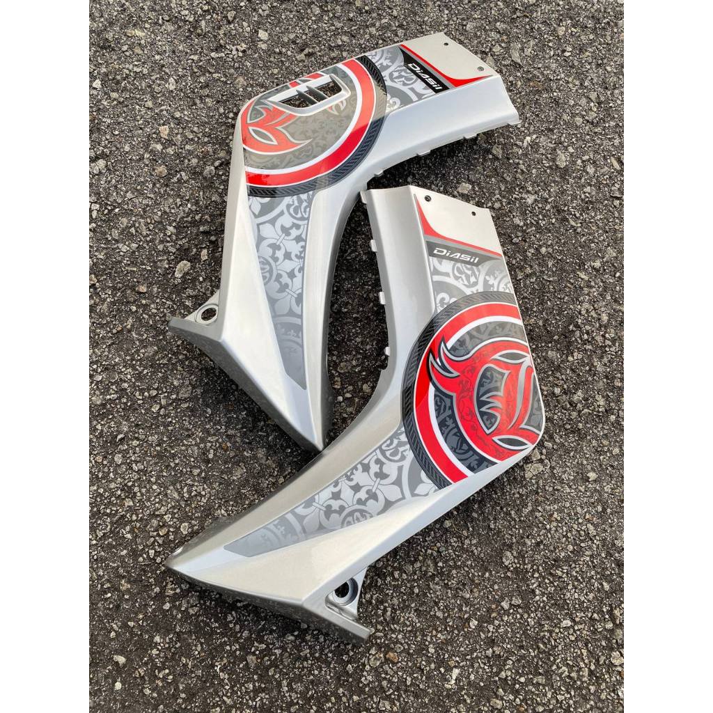 COVERSET LC LC135 V1 YAMAHA DOCTOR VELOZI P MERAH RED BATIK SILVER 029 NEW DESIGN STRIPE SIAP TANAM CLEAR 2K