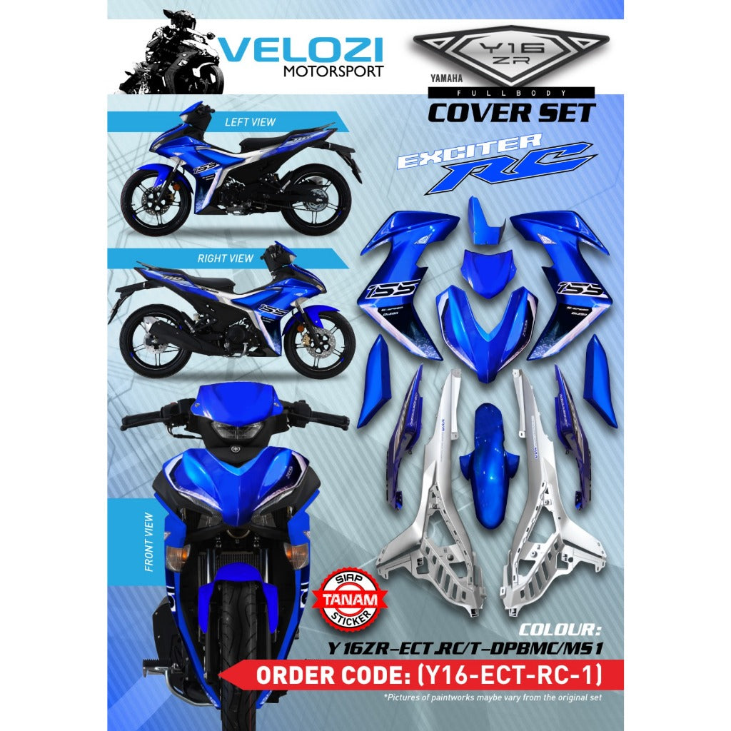 Y16 COVERSET Y16ZR EXCITER RC DPBMC MSI BIRU RC Y16-ECT-RC-1 ORIGINAL VELOZI YAMAHA SIAP TANAM READY STOK