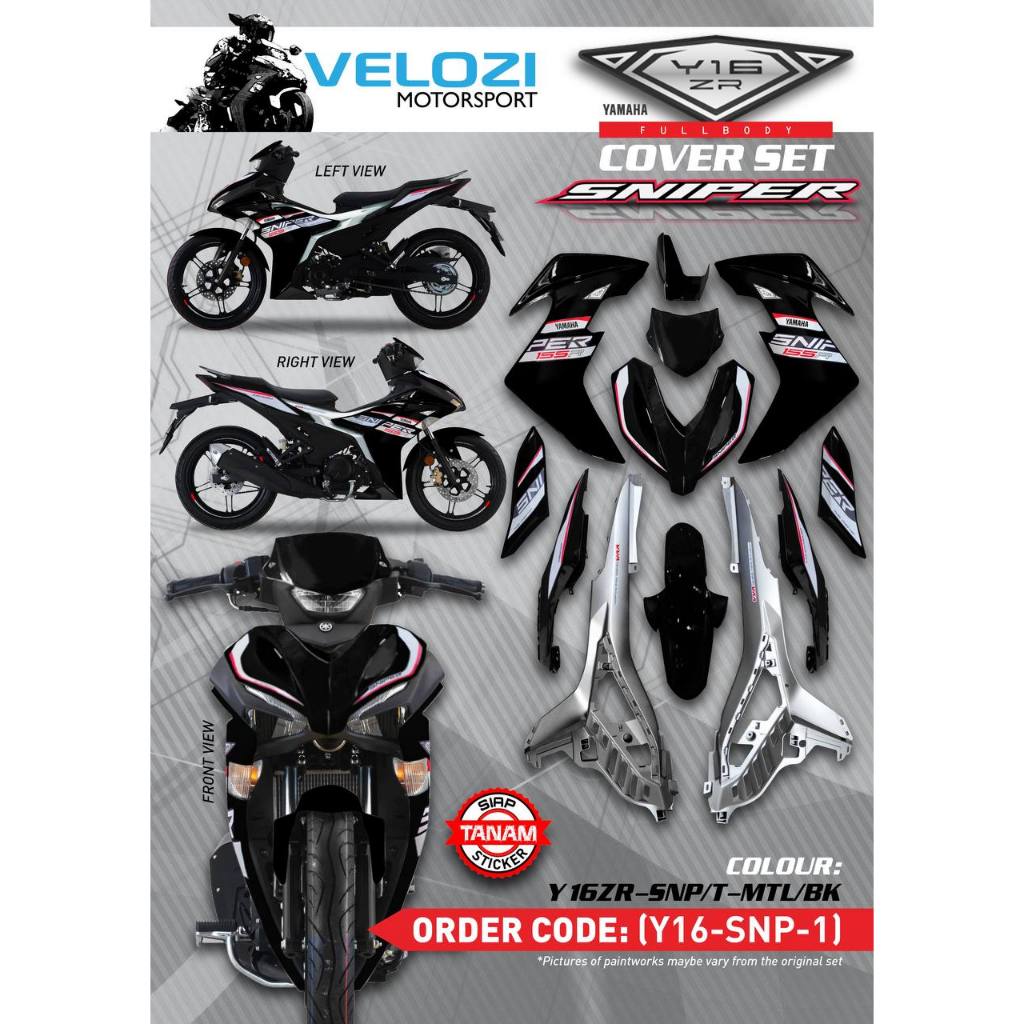 Y16 COVERSET Y16ZR SNIPER MATELIC BLACK HITAM Y16-SNP-1 ORIGINAL VELOZI YAMAHA SIAP TANAM READY STOK
