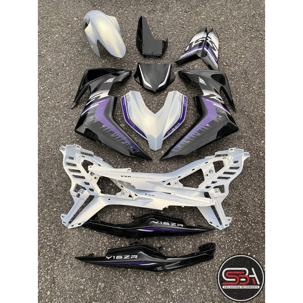 Y16 COVERSET Y16ZR CRYSTAL WHITE SMX BLACK / PURPLE Y16-S-1 ORIGINAL VELOZI YAMAHA SIAP TAMPAL / DOCTOR 005 TANAM