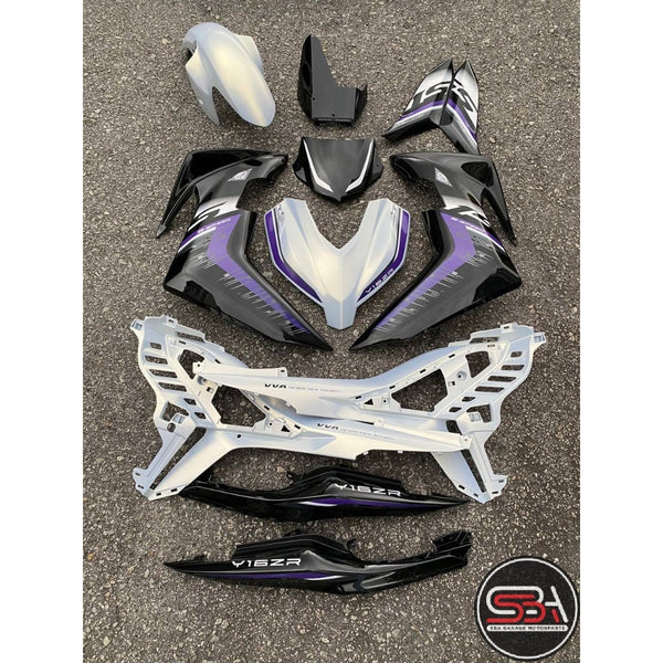 Y16 COVERSET Y16ZR CRYSTAL WHITE SMX BLACK / PURPLE Y16-S-1 ORIGINAL VELOZI YAMAHA SIAP TAMPAL / DOCTOR 005 TANAM