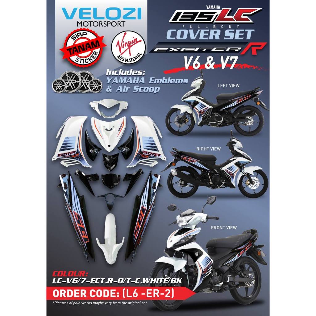 COVERSET YAMAHA LC LC135 V2 V6 V7 EXCITER R CRYSTAL WHITE BLACK L2-ER-5 L6-ER-2 BODYSET SIAP TANAM ORIGINAL VELOZI