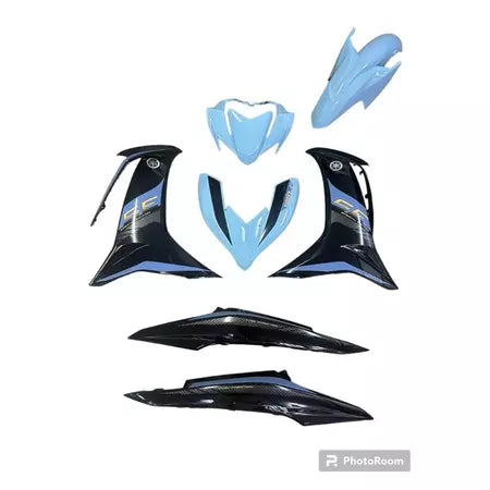 MOTORCYCLE COVERSET BODYSET LC135 LC V8 DBSB METALIC BLACK BABY BLUE FUEL INJECTION FI YAMAHA VELOZI L8-S-8 STD DOCTOR