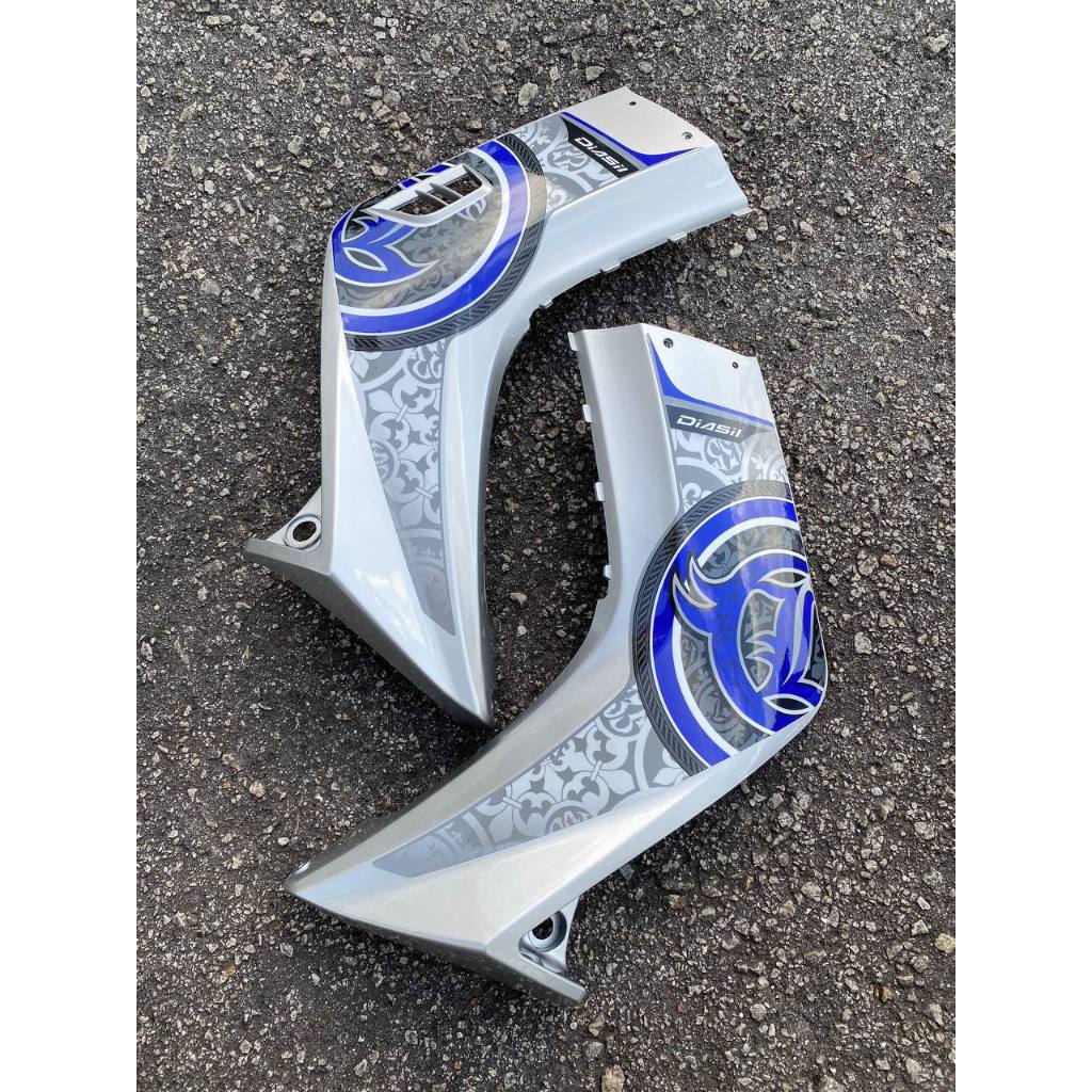 COVERSET LC LC135 V1 YAMAHA VELOZI / DOCTOR P BLUE BIRU BATIK SILVER 028 DESIGN STRIPE SIAP TANAM CLEAR 2K