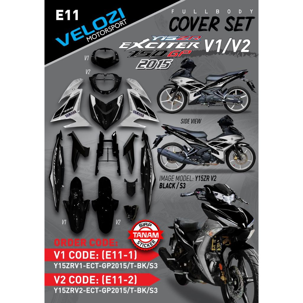 Y15ZR V1 V2 BLACK S3 HITAM SILVER EXCITER GP TANAM 2015 COVERSET PREMIUM EDITION BODYSET Y15ZR YSUKU ORIGINAL VELOZI