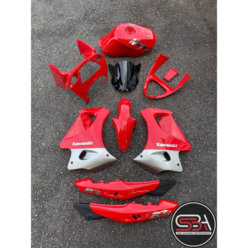 KAWASAKI NINJA DOUBLE R KR 150 RR BODY COVERSET STICKER TANAM 2 TONE RED MERAH SEKALI TANK ( 2 KOTAK BESAR ) OEM SET